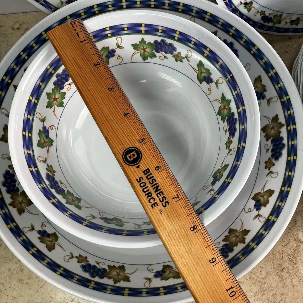 Melamine Ware Dinnerware Set 21pc White Grape Vine Pattern Platters Bowls Spoons